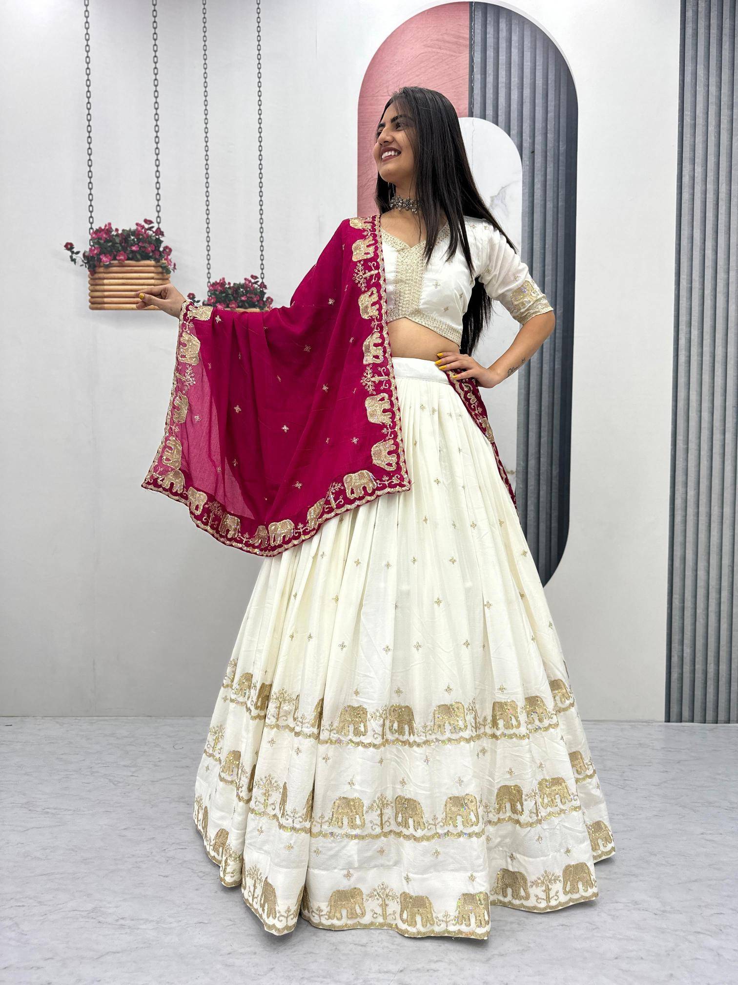 Tapi-300 chinon White Designer Lehenga choli exporter